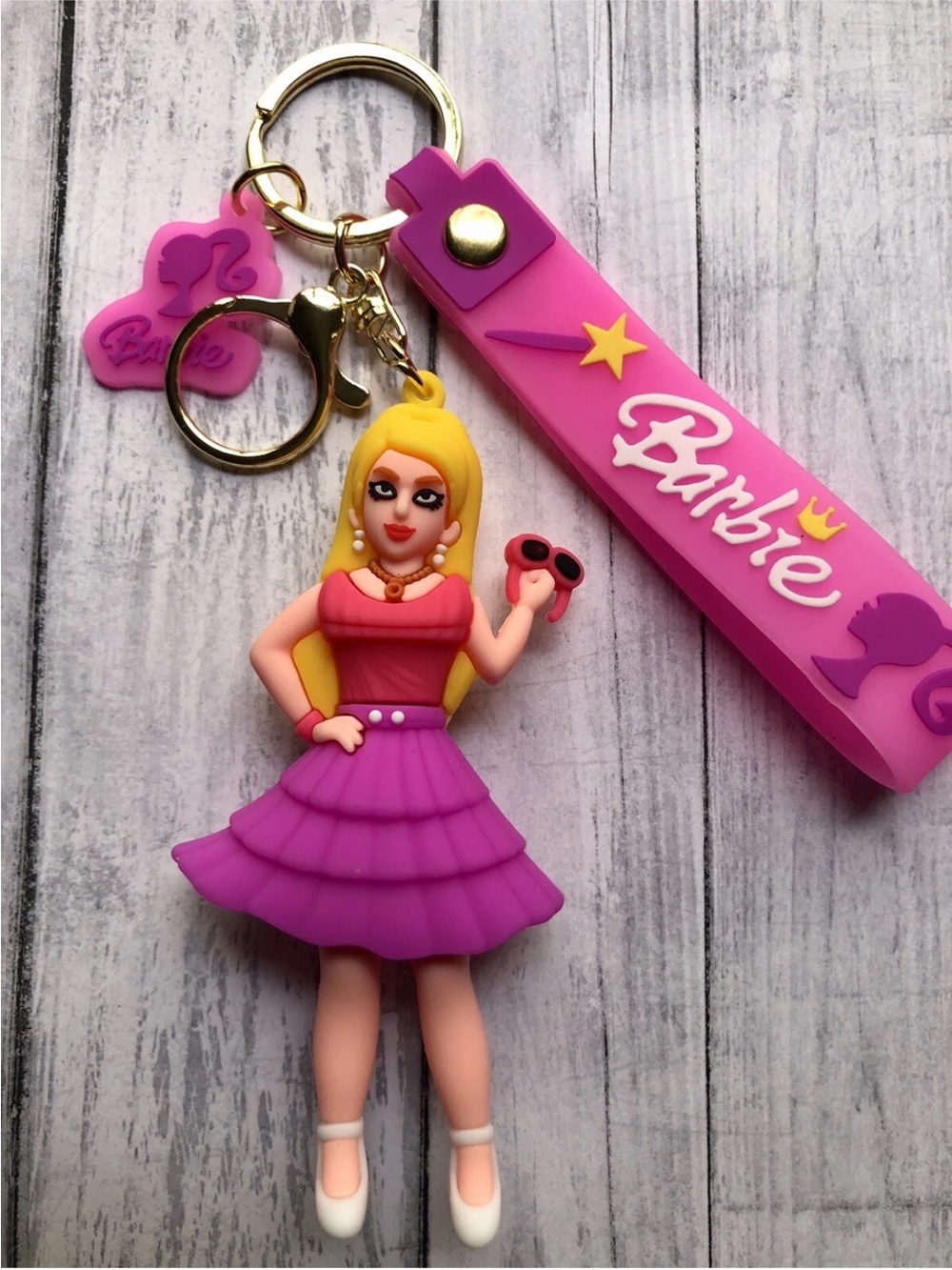 Barbie Pink and Purple Doll Keychain with Yellow Hair